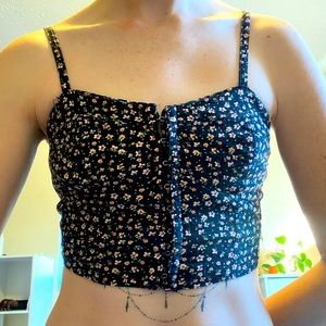 Aeropostale floral crop top black and pink xs